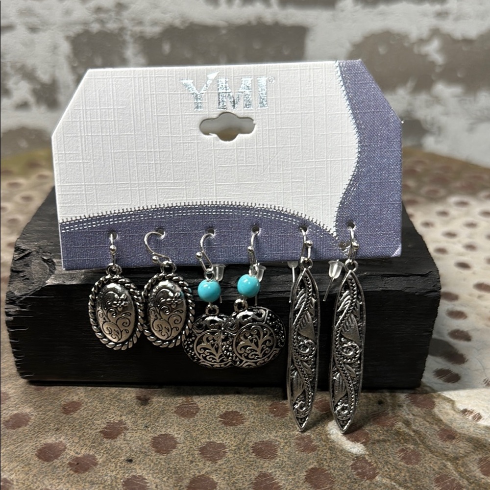 YMI Silver and Turquoise Earring Set